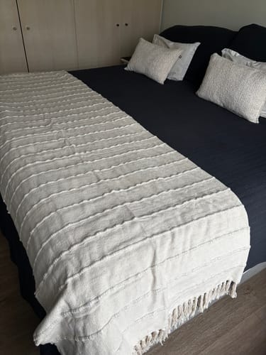 Reseña con foto de un cliente sobre Manta Líneas Textura