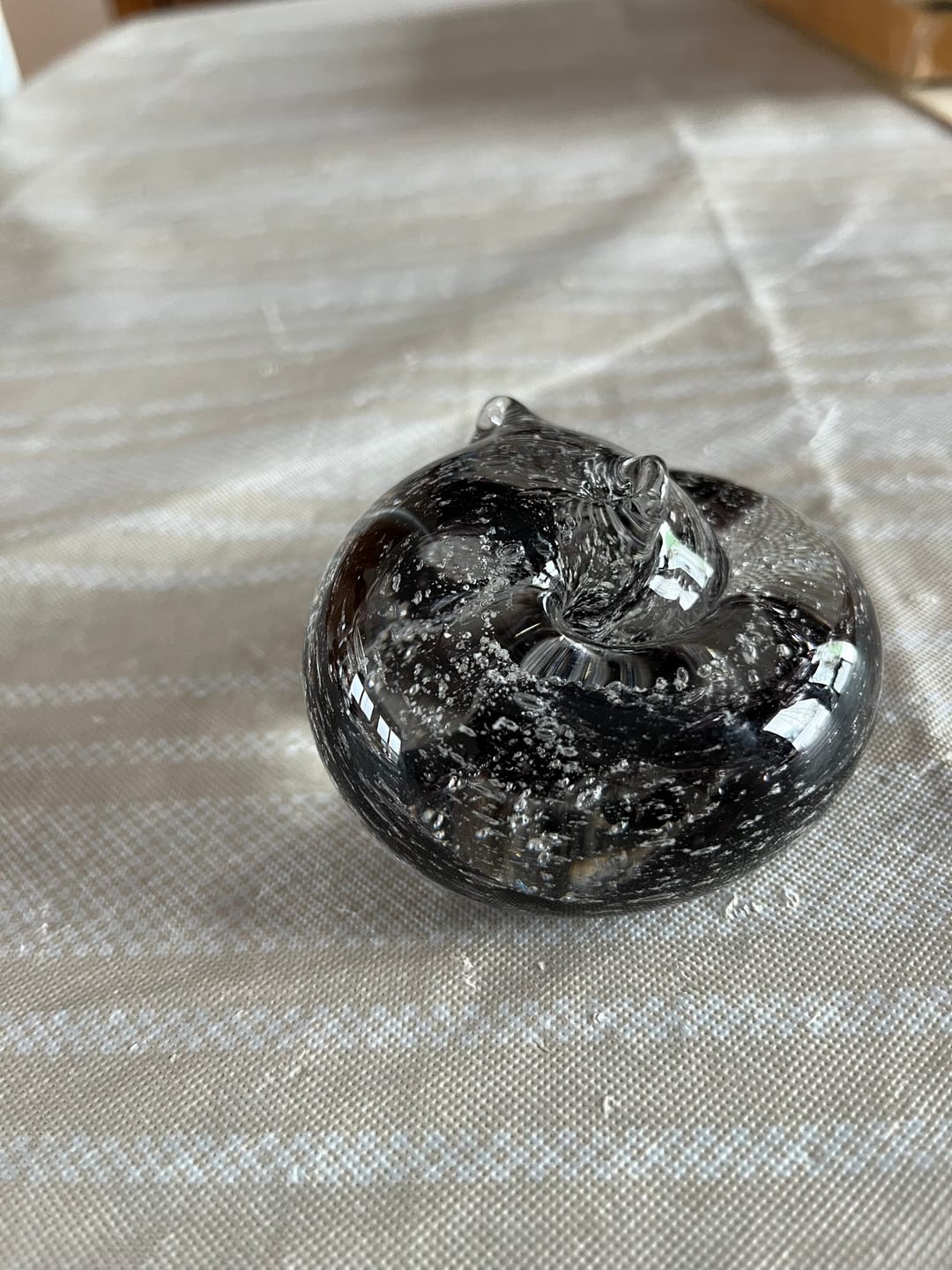 Customer photo review of Half-tone Sleeping Glass Cat with Infused Cremation Ashes