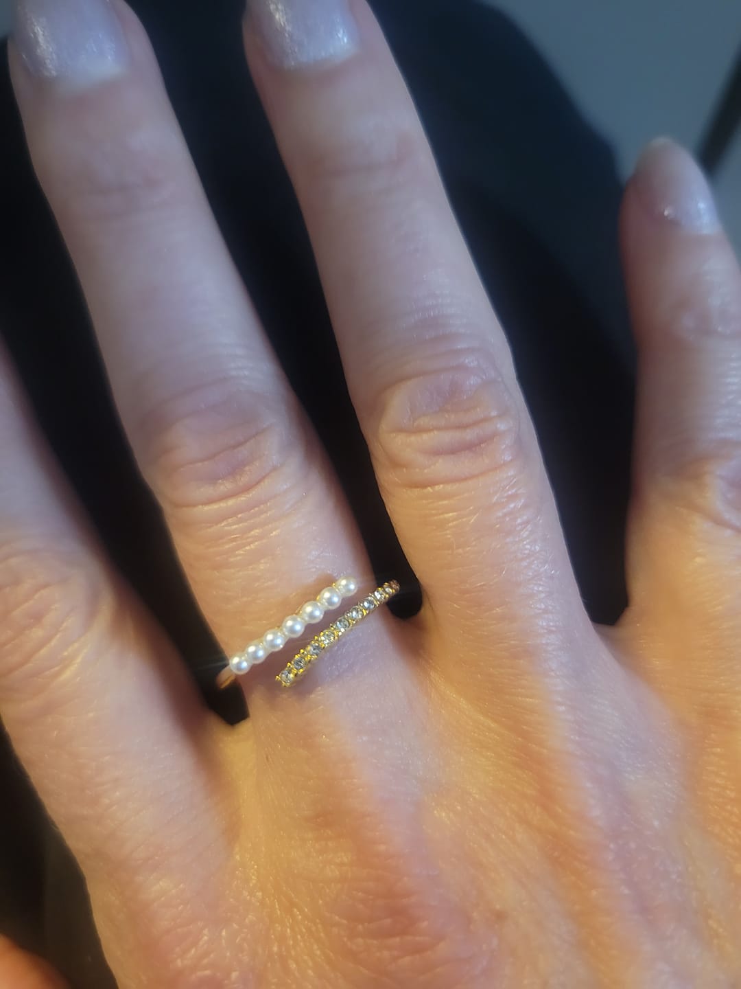 Customer photo review of “Wrap Me” Pearl & Crystal Ring