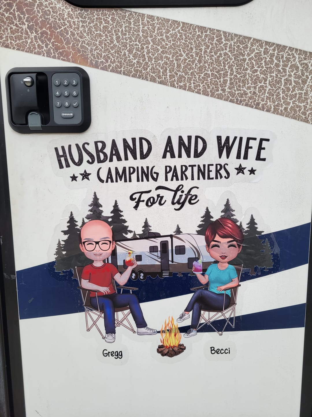 Customer photo review of Camping Partners For Life Doll Couple Sitting Personalized RV Decal