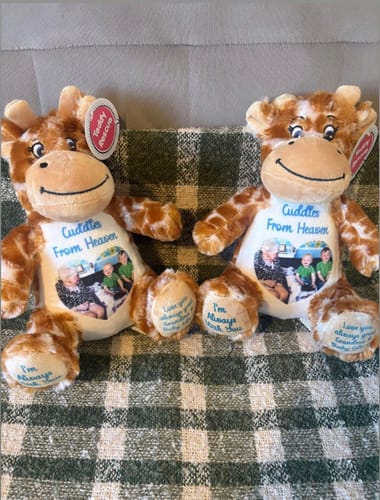 Customer photo review of Design a Personalised Giraffe Teddy – Add Your Photo, Name or Message