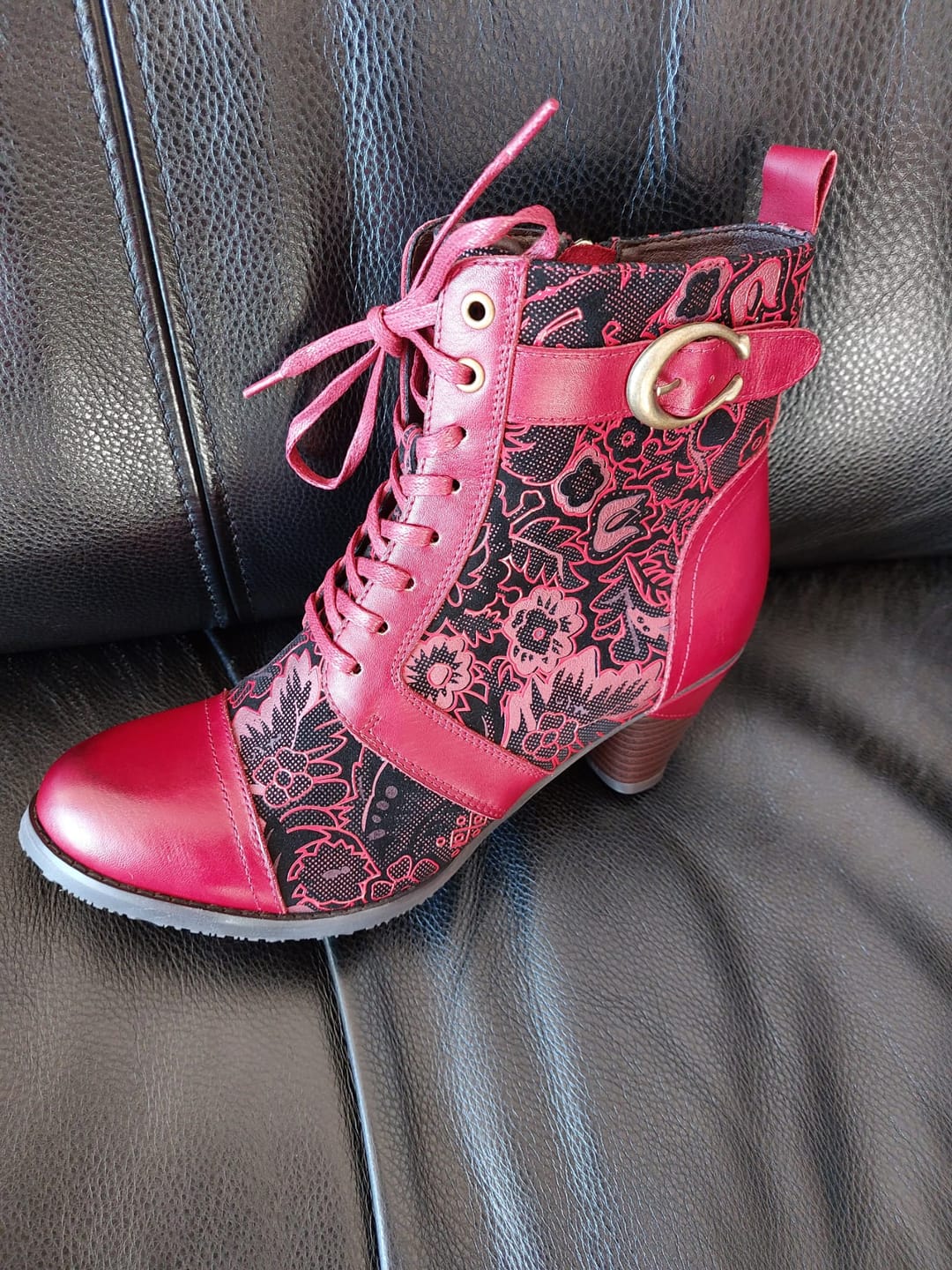 Customer photo review of Timeless Grace Floral Lace-Up Ankle Boots