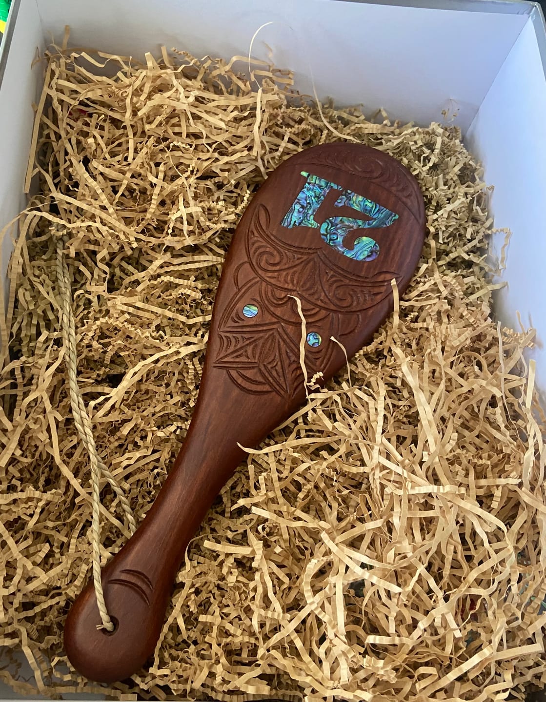Customer photo review of Maori 21st Birthday Patu Inlaid With Paua Shell
