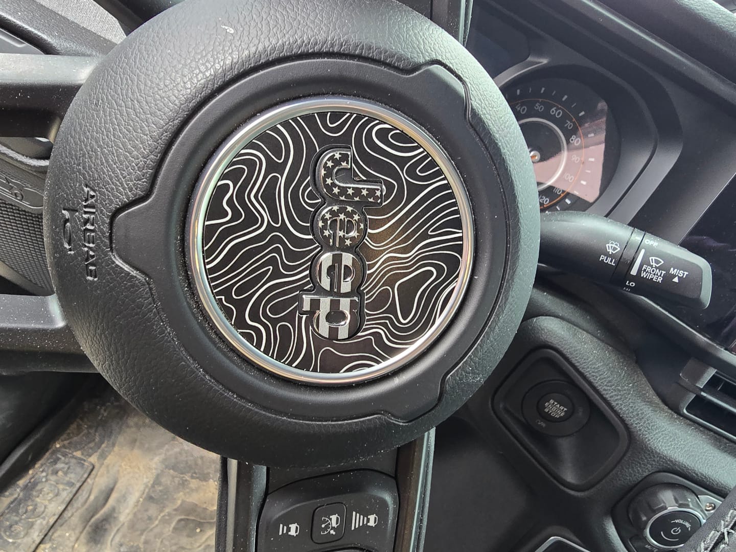 Customer photo review of Topographical Map Print Steering Wheel Decal for Jeep