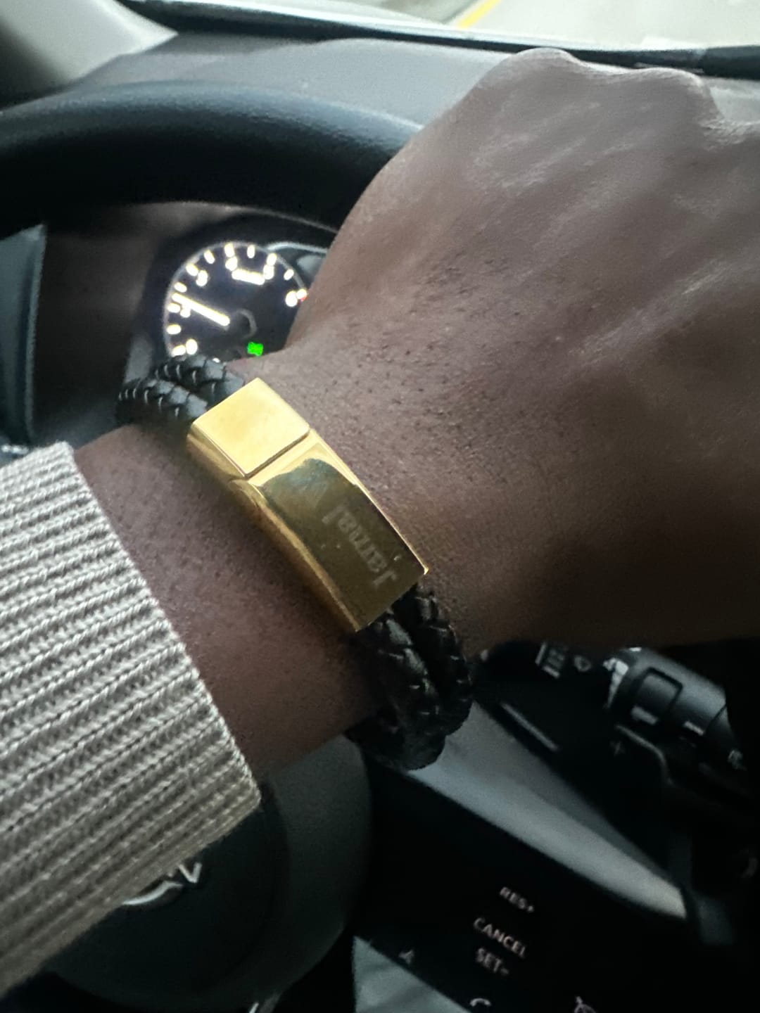 Customer photo review of Engraved Leather Bracelet