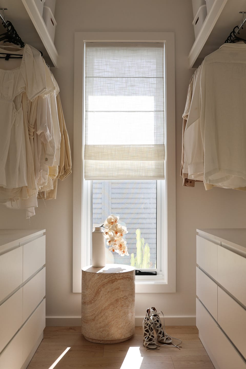 Customer photo review of Cassie Flat Fold Linen Blend Cordless Custom Roman Shade