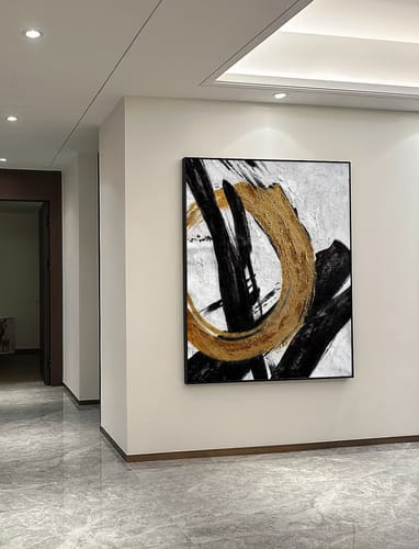 Customer photo review of Golden Circle-Abstract Black and Gold Minimalist Oil Painting for Modern Wall Decor