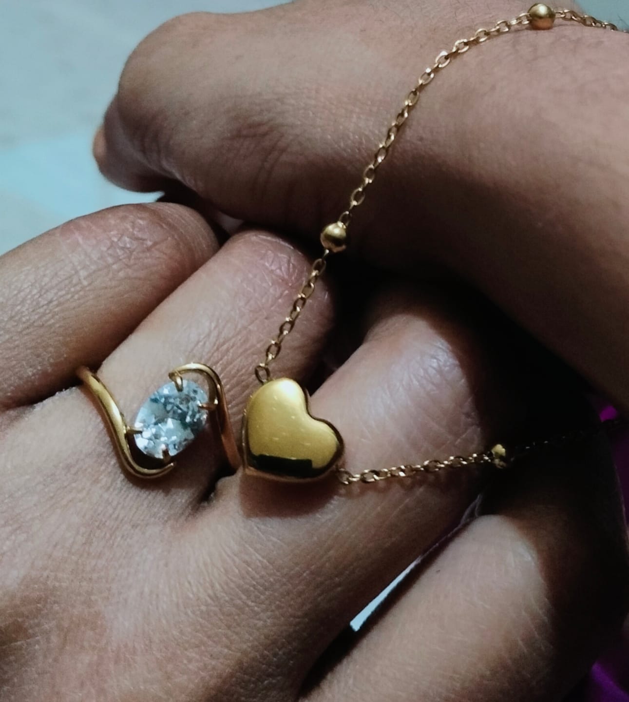 Customer photo review of Curved Edge Solitaire Accent Ring