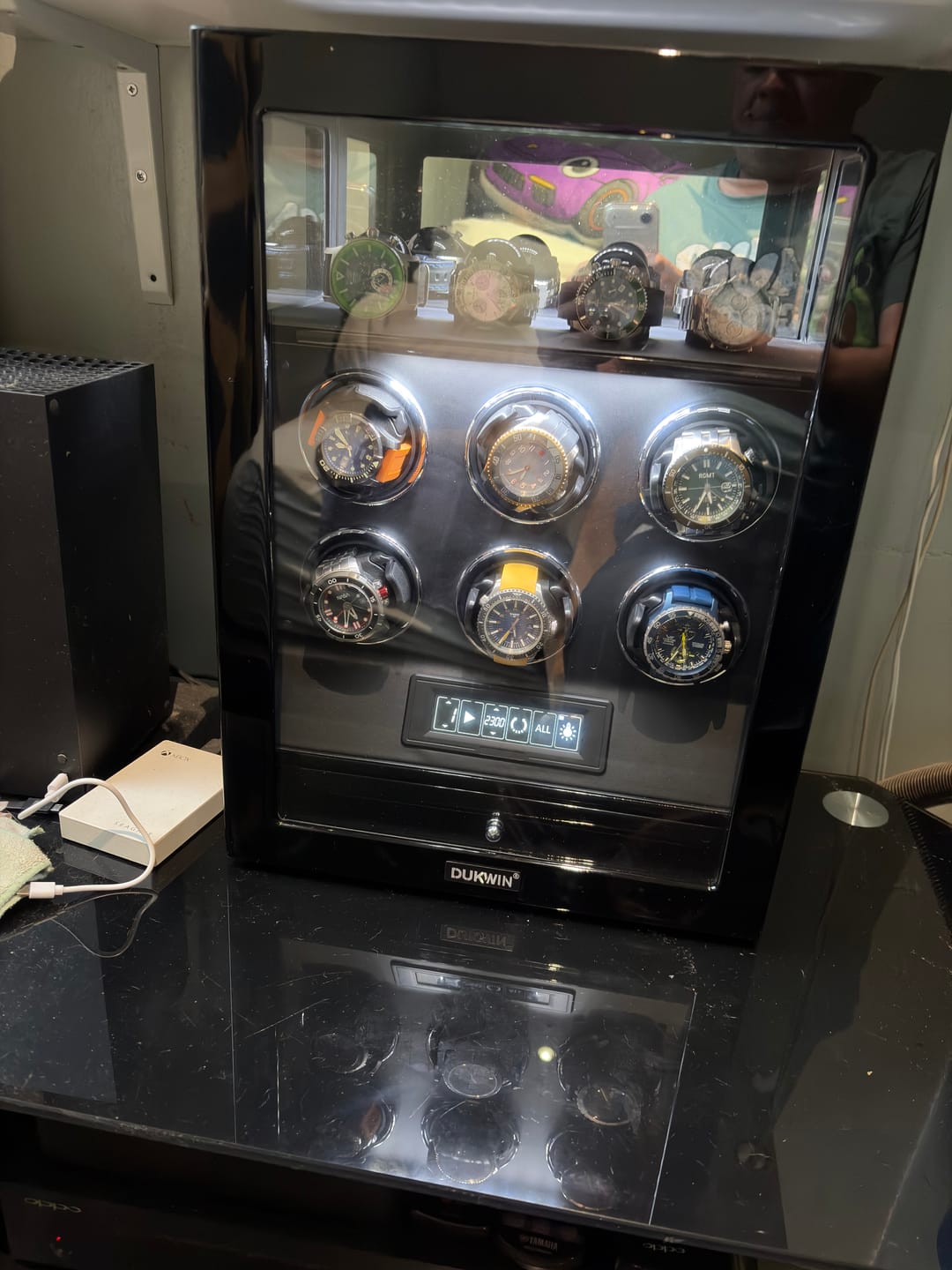 Customer photo review of Fingerprint Lock 6 Watch Winders with Extra Watches Storage LCD Remote Control - Black