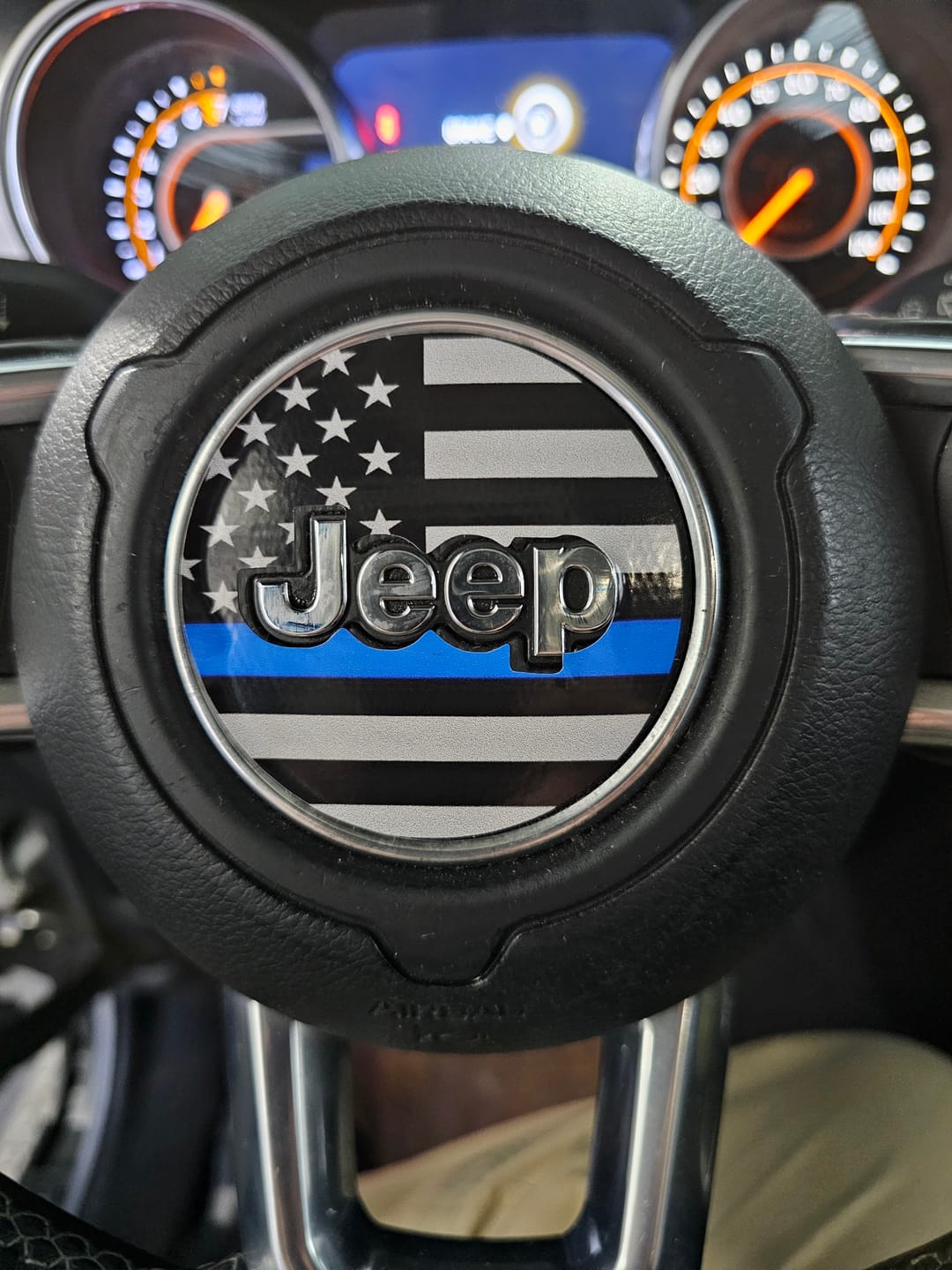 Customer photo review of First Responder Flag Steering Wheel Decal for Jeep