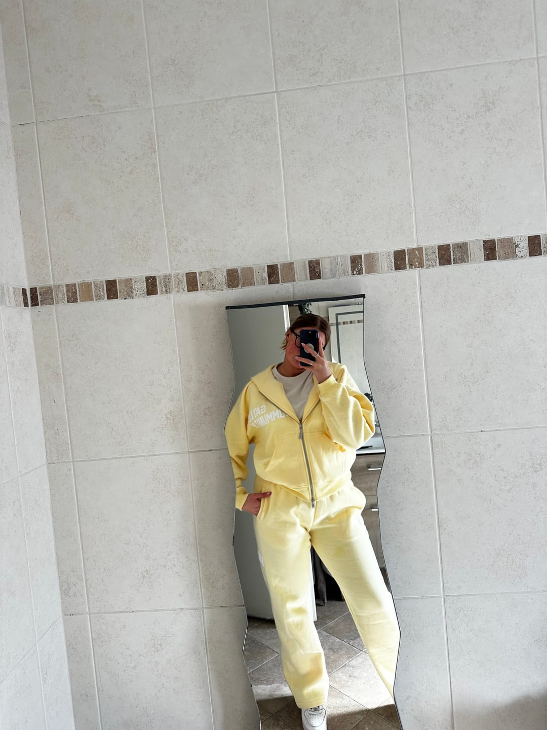 Customer photo review of GATED COMMUNITY STRAIGHT LEG SWEATPANTS BUTTER YELLOW