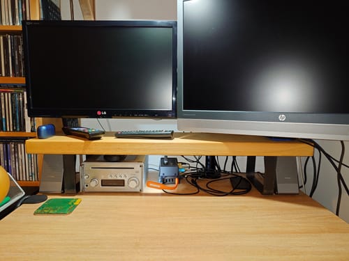 Customer photo review of Rustic Monitor Stand | Metal Sides