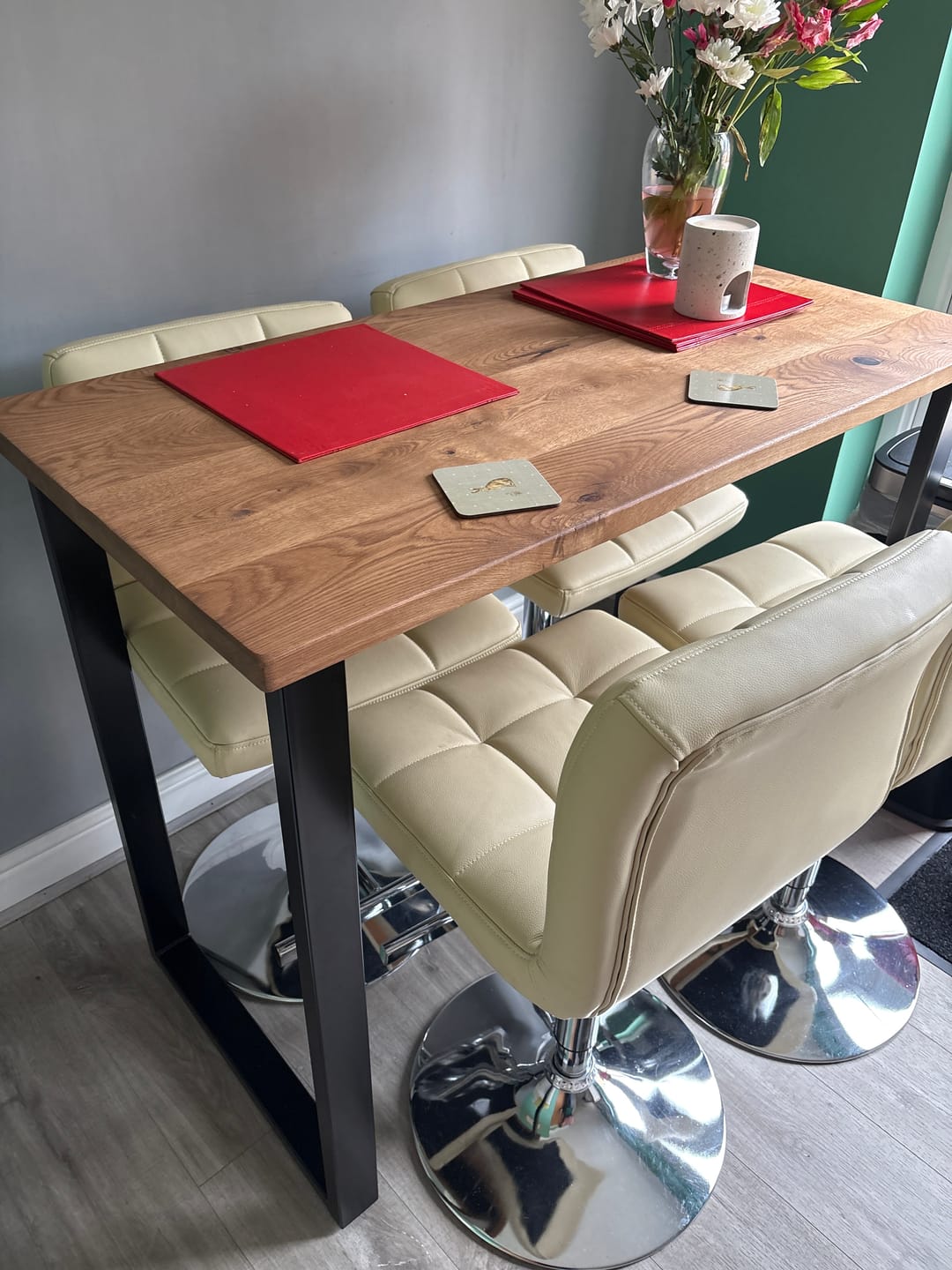 Customer photo review of Industrial Solid Oak Breakfast Bar