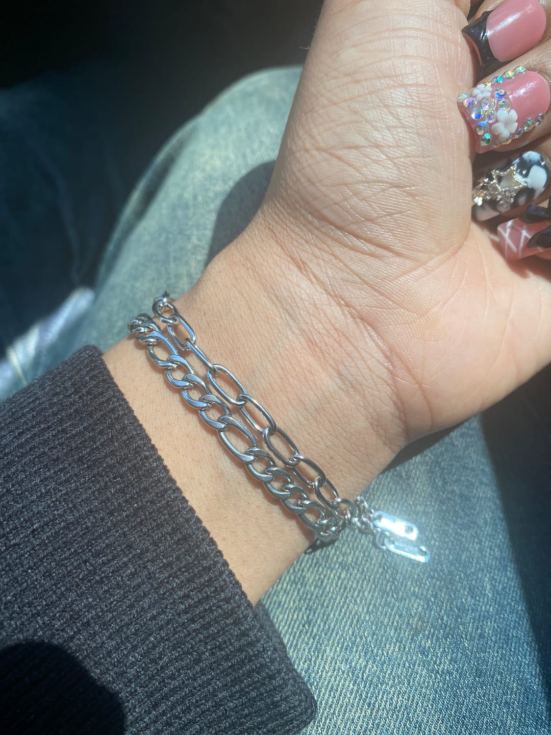 Customer photo review of Paperclip Figaro Bracelet Set
