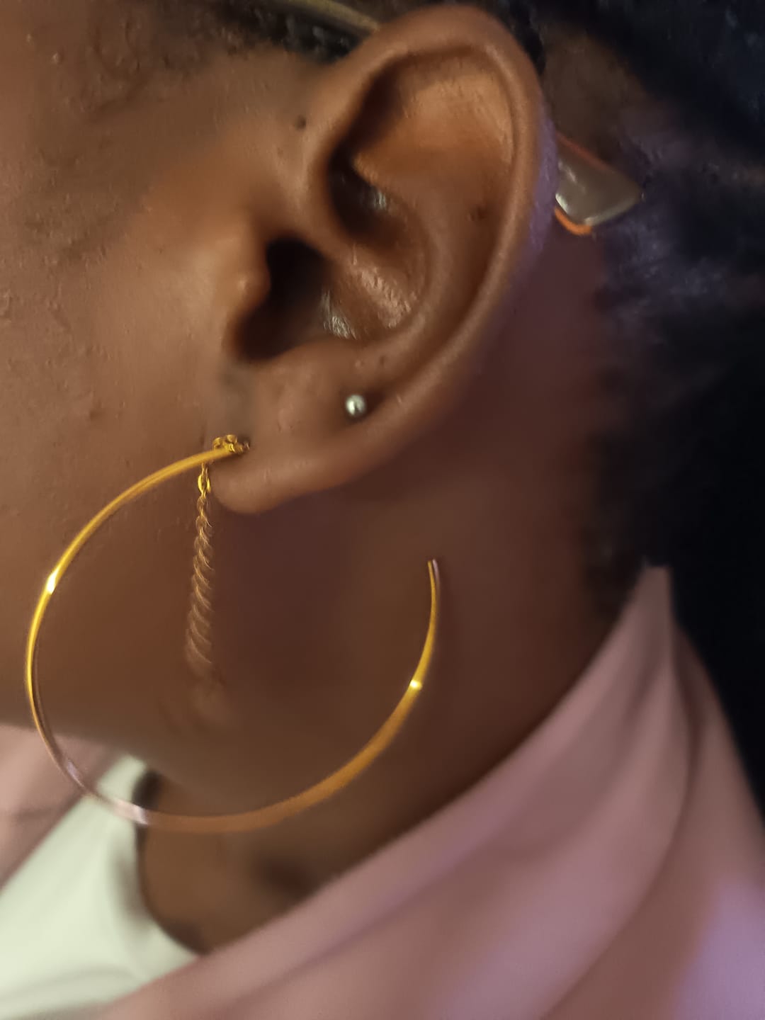 Customer photo review of Gold Era Drop Hoops