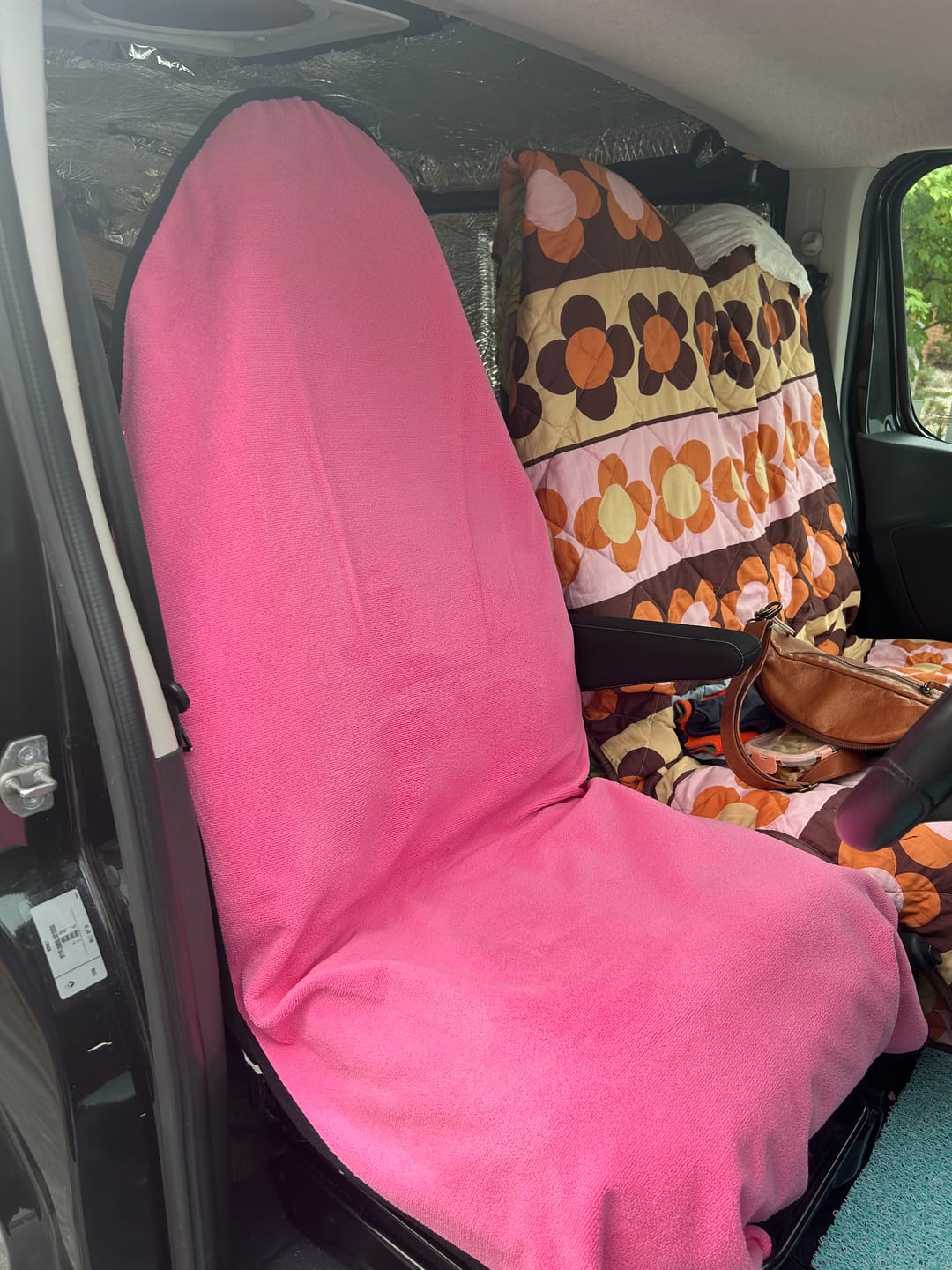Customer photo review of Waterproof Car Seat Towel – Pink | Towel Society