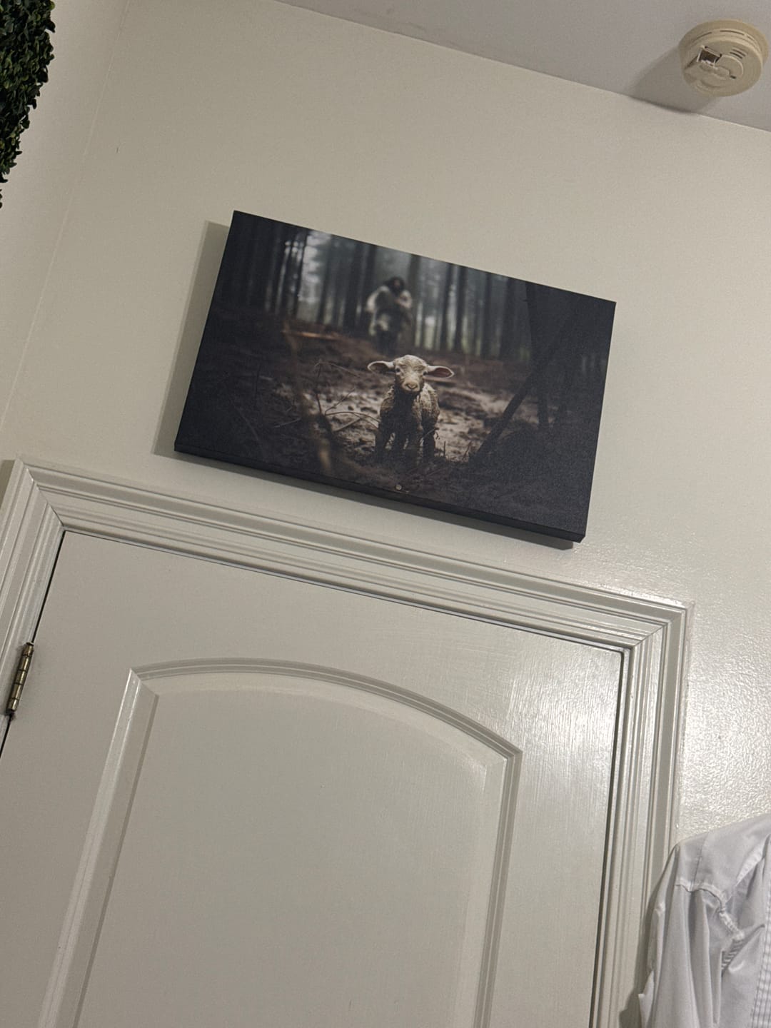 Customer photo review of Jesus Running After a Lost Lamb, Jesus and Lamb Picture, Wall Art Canvas