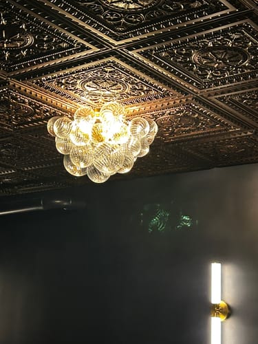 Customer photo review of 3-Light Cluster Ribbed Glass Bubble Semi Flush Chandelier