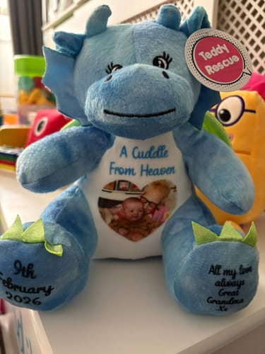 Customer photo review of A Cuddle from Heaven Personalised Photo Teddy Bear