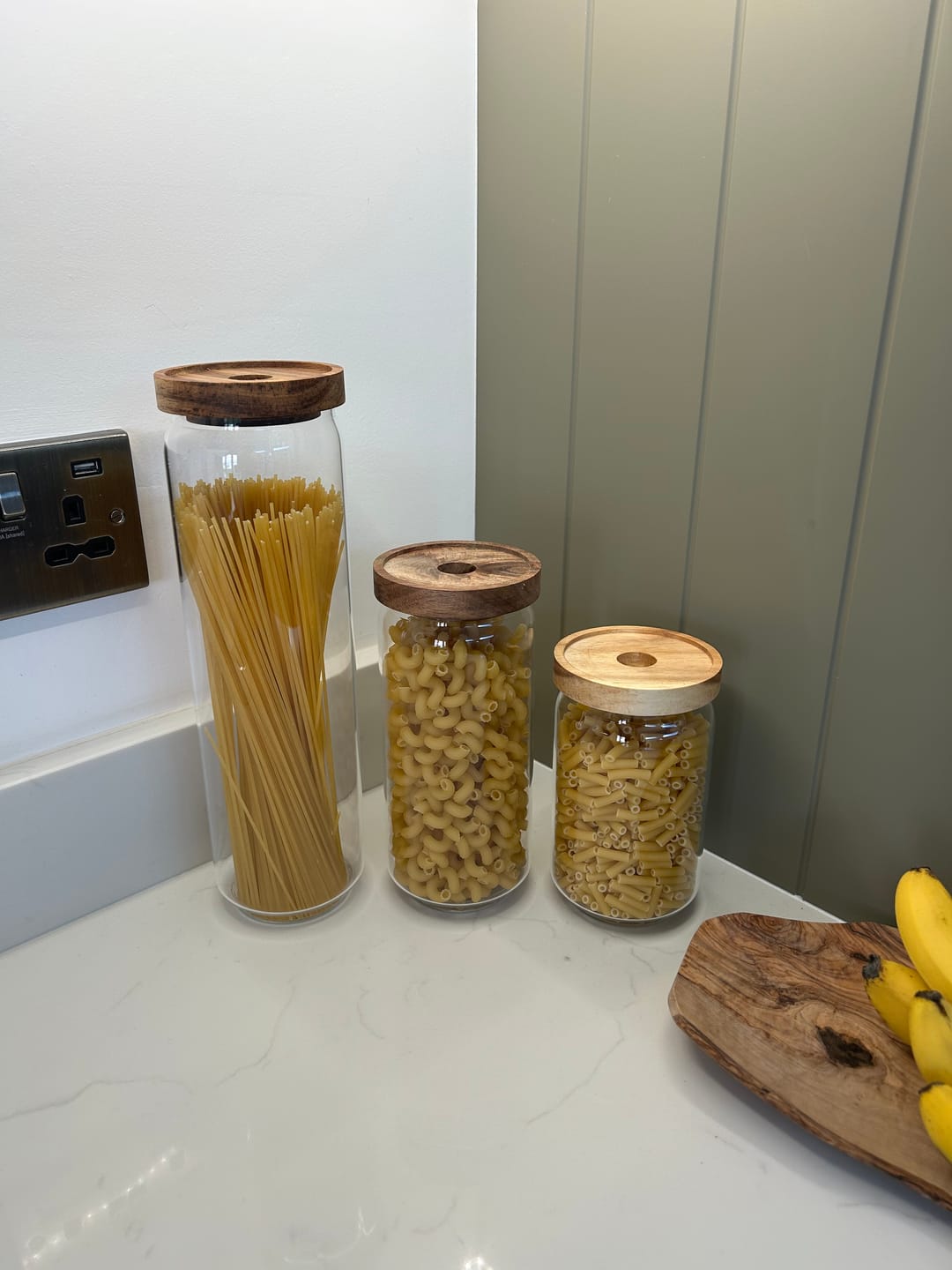 Customer photo review of Glass Acacia Pantry Jars