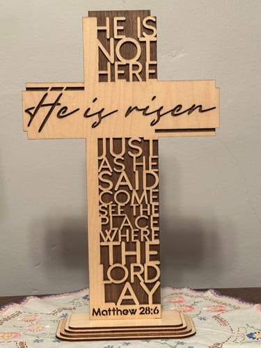 Customer photo review of Stand Easter cross he is risen laser cut svg file