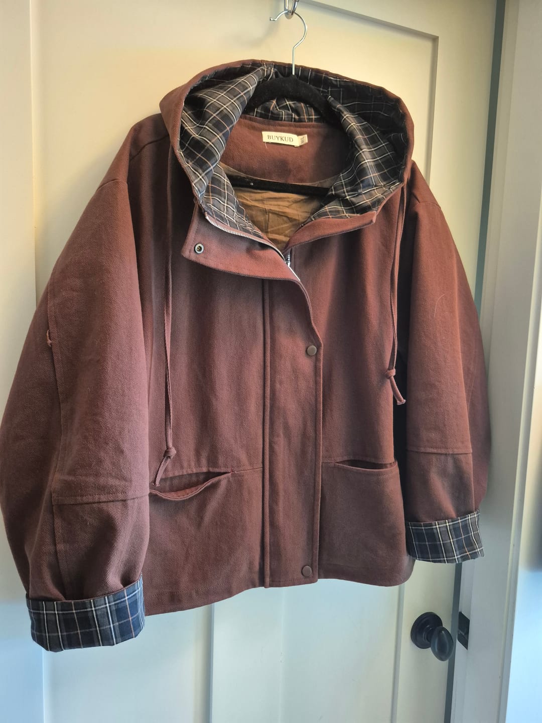 Customer photo review of Plus Size Women Autumn Plaid Spliced Hooded Cotton Cardigan Coat