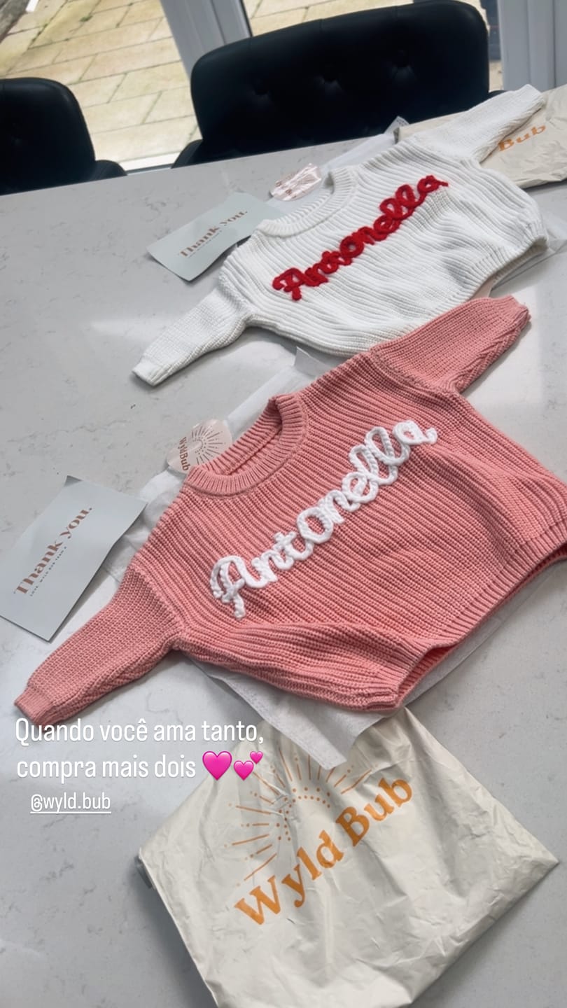 Customer photo review of Hand Knitted Personalized Sweater
