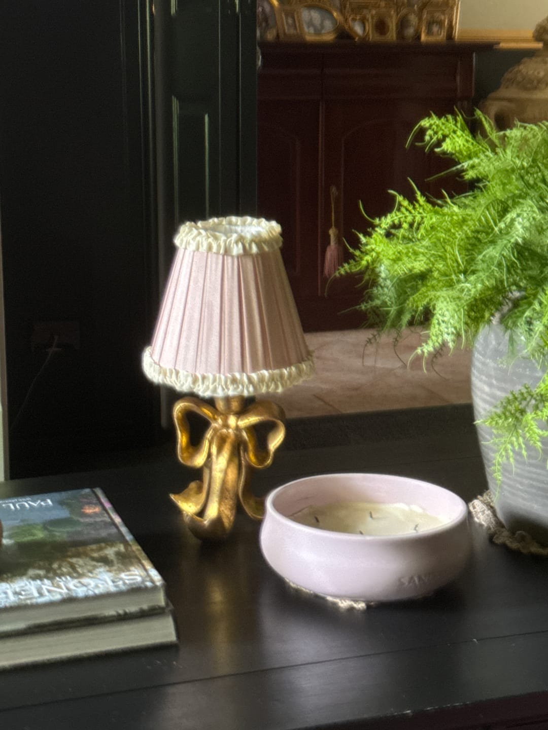 Customer photo review of Audrey Dusty Rose and Cream Lamp Shade & Beau Base - Table Lamp