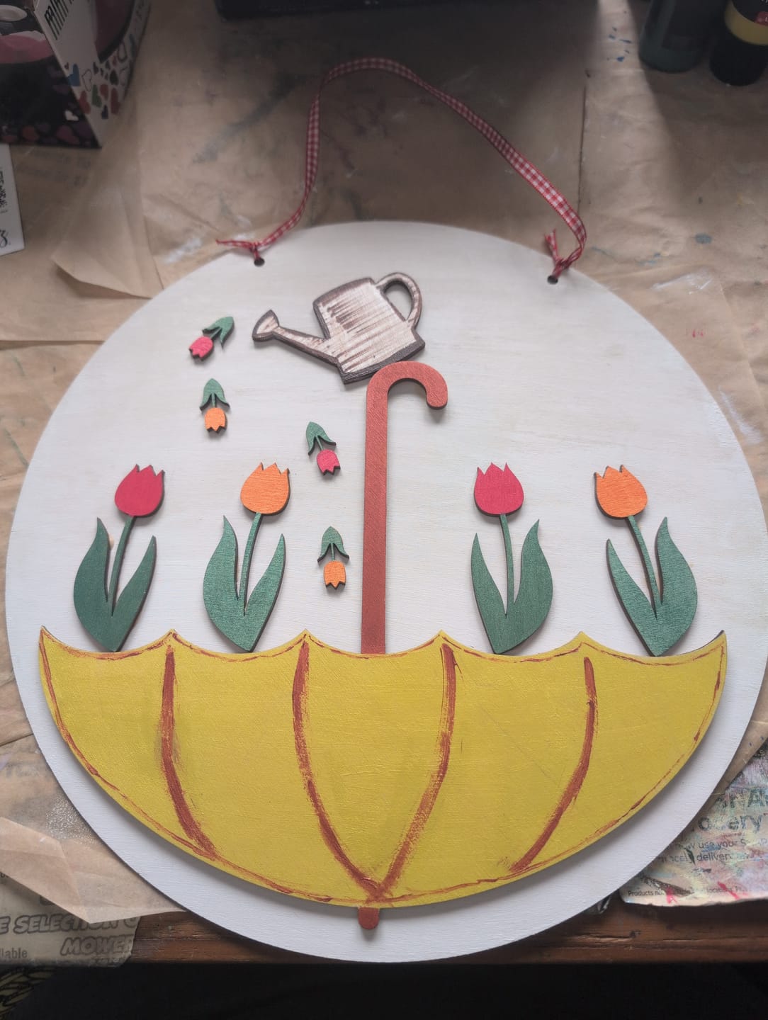 Customer photo review of Unfinished Wood Garden Watering Can Shape - Craft - up to 46" DIY