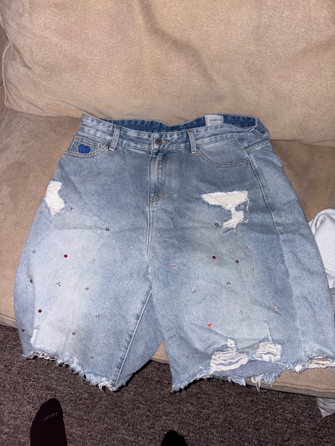 Customer photo review of Aelfric Eden Rhinestone Application Jorts