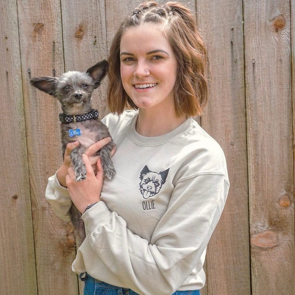 Customer photo review of Embroidered Pet Face and Pet Name on Sleeve Sweatshirt for Pet Lovers