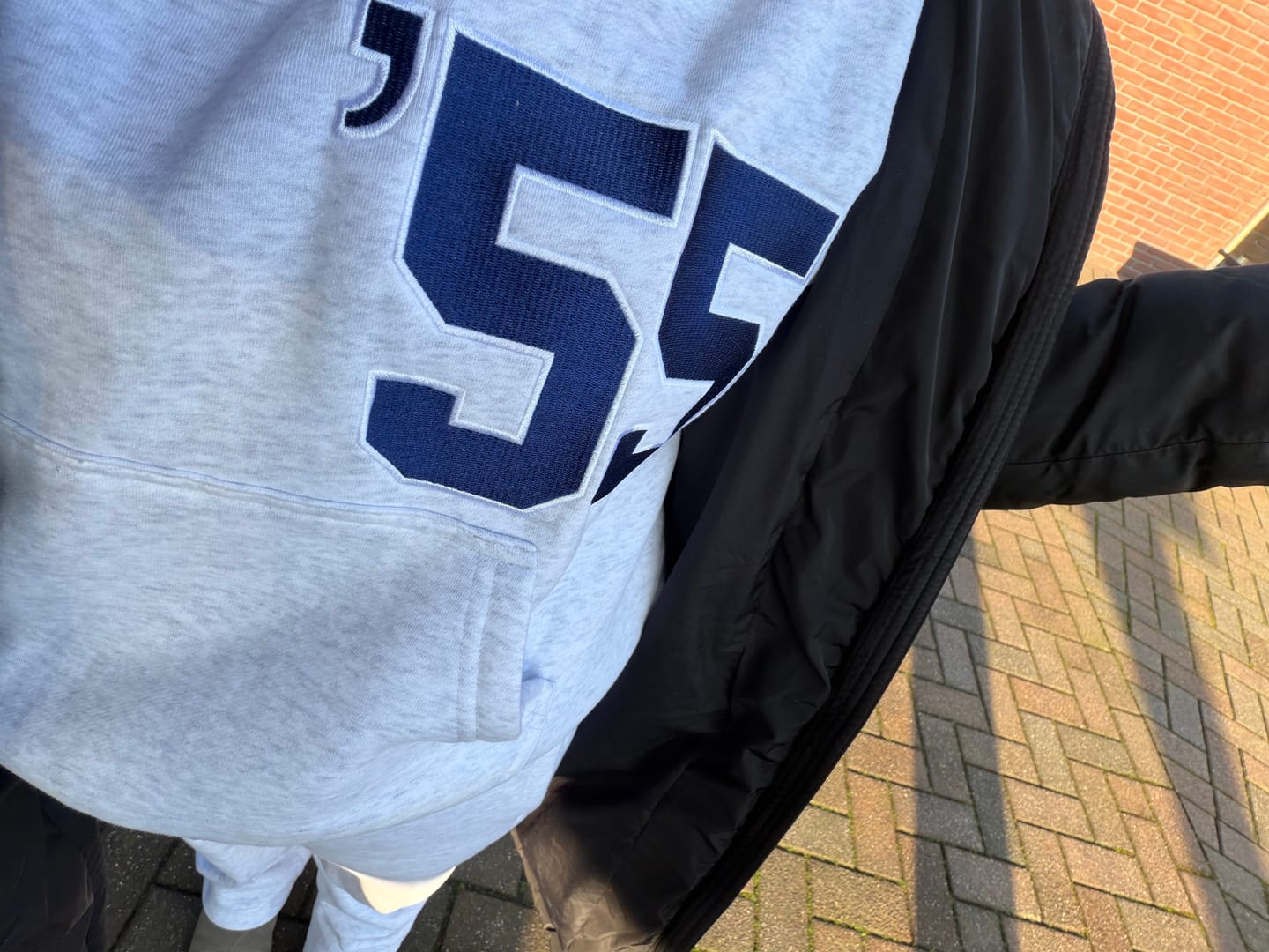 Customer photo review of '55 EMBROIDERY STRAIGHT LEG SWEATPANTS LIGHT GREY