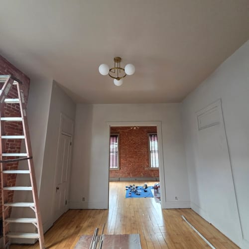 Customer photo review of 3-Light Brass Opal Glass Globe Round Ring Semi Flush Mount