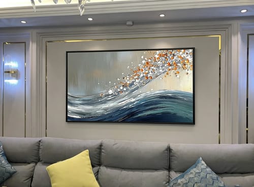 Customer photo review of Cascade Bloom-Textured Abstract Oil Painting | Modern Wave Canvas Art for Living Room