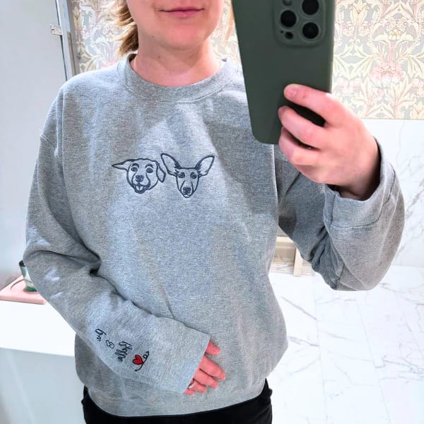 Customer photo review of Embroidered Pet Face and Pet Name on Sleeve Sweatshirt for Pet Lovers