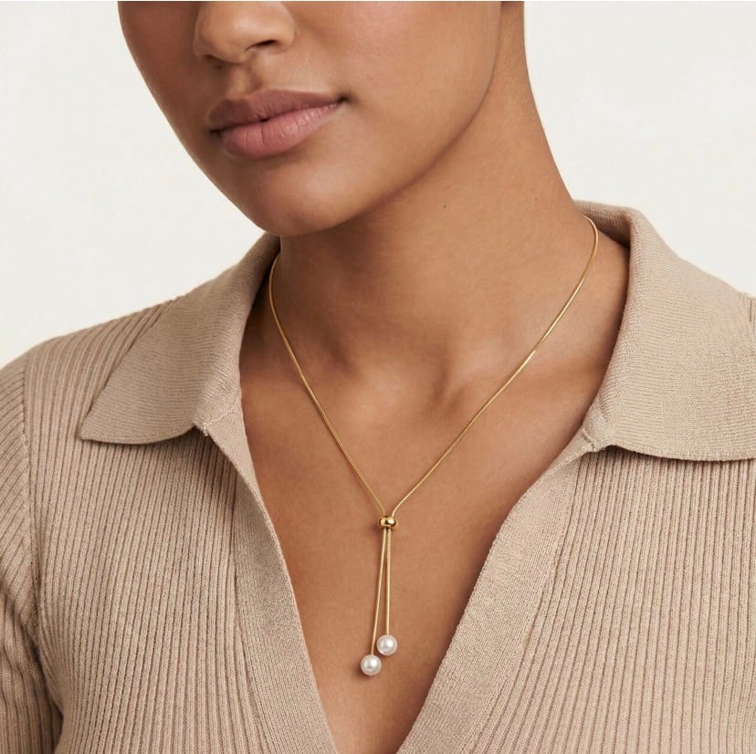 Customer photo review of Cute Pearl Lariat Necklace
