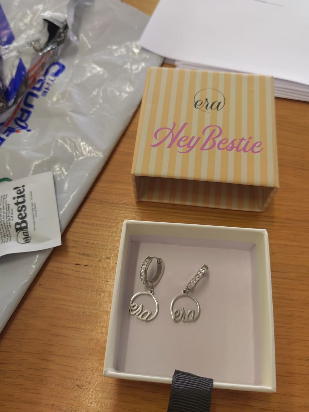 Customer photo review of Silver Precious Logo Earrings