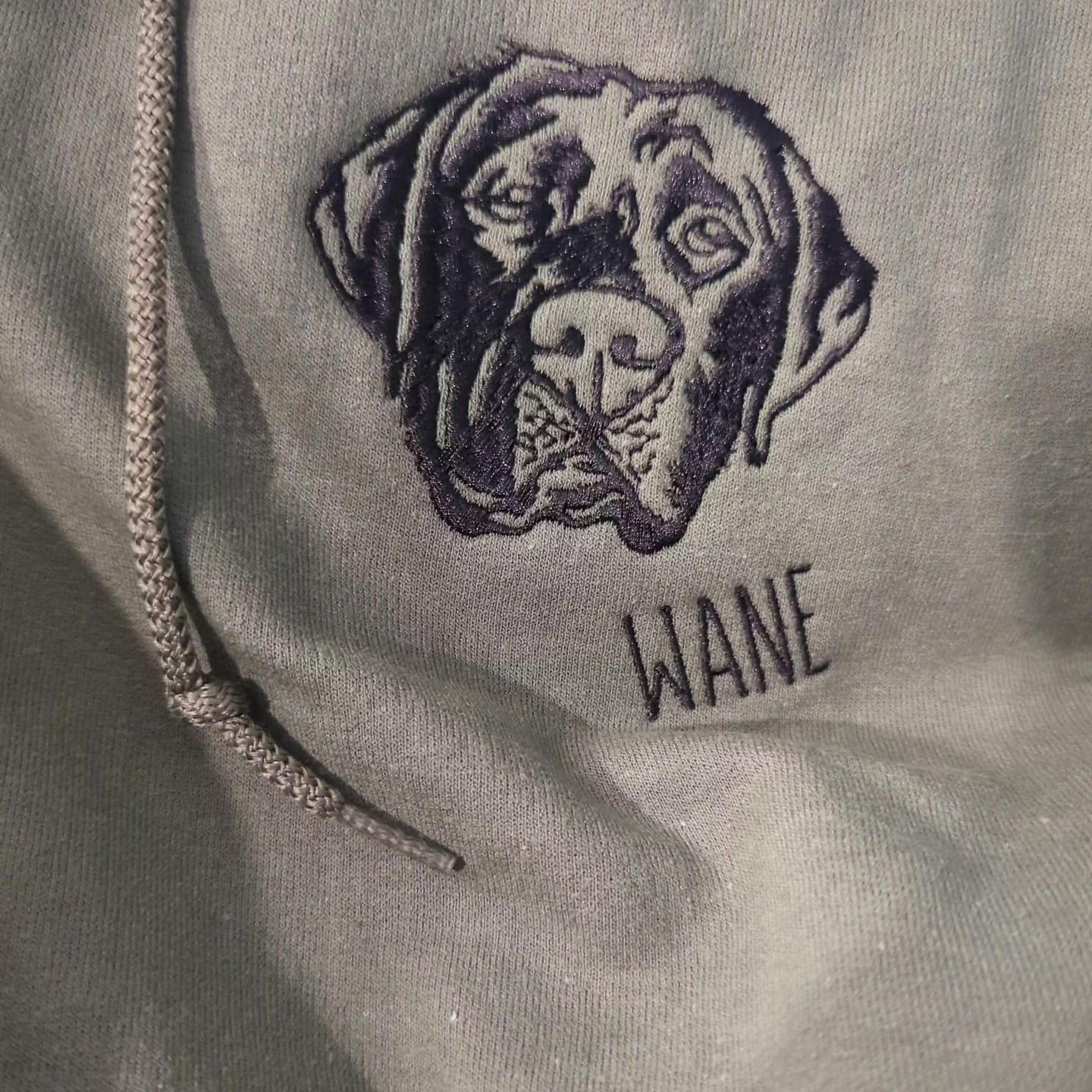 Customer photo review of Embroidered Pet Face and Pet Name on Sleeve Sweatshirt for Pet Lovers