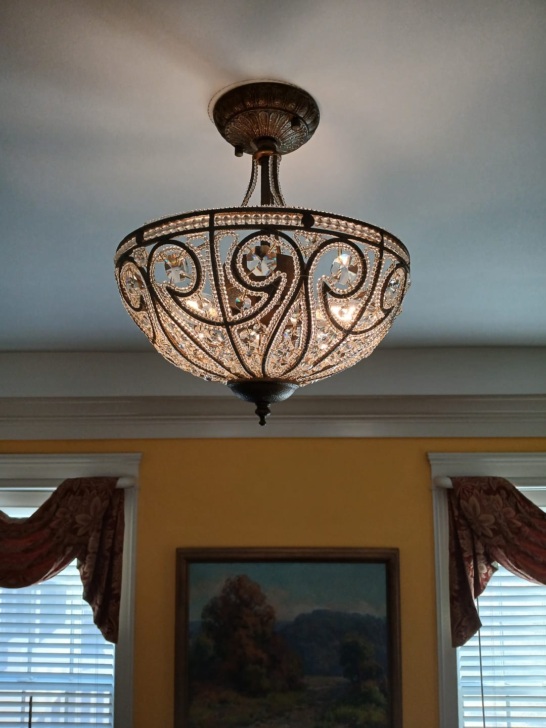 Customer photo review of Victorian Antique Bronze Crystal Semi Flush Light