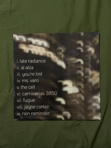 Reviewer showing the back cover of their custom vinyl record with a personalized tracklist.