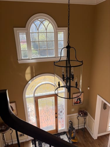 Customer photo review of Farmhouse Wide Clear Glass Cylinder Cage Pendant