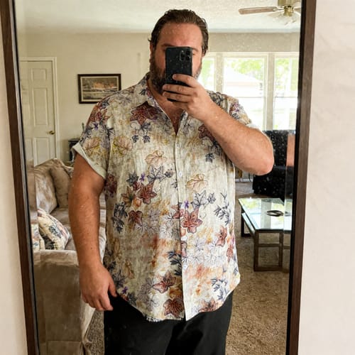 Customer photo review of Chemise Homme Resort à Manches Courtes avec Imprimé Feuilles Botaniques Aquarelle