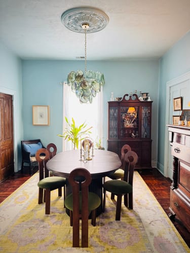 Customer photo review of Art Deco Green Iridescent Swirl Glass Tiered Chandelier