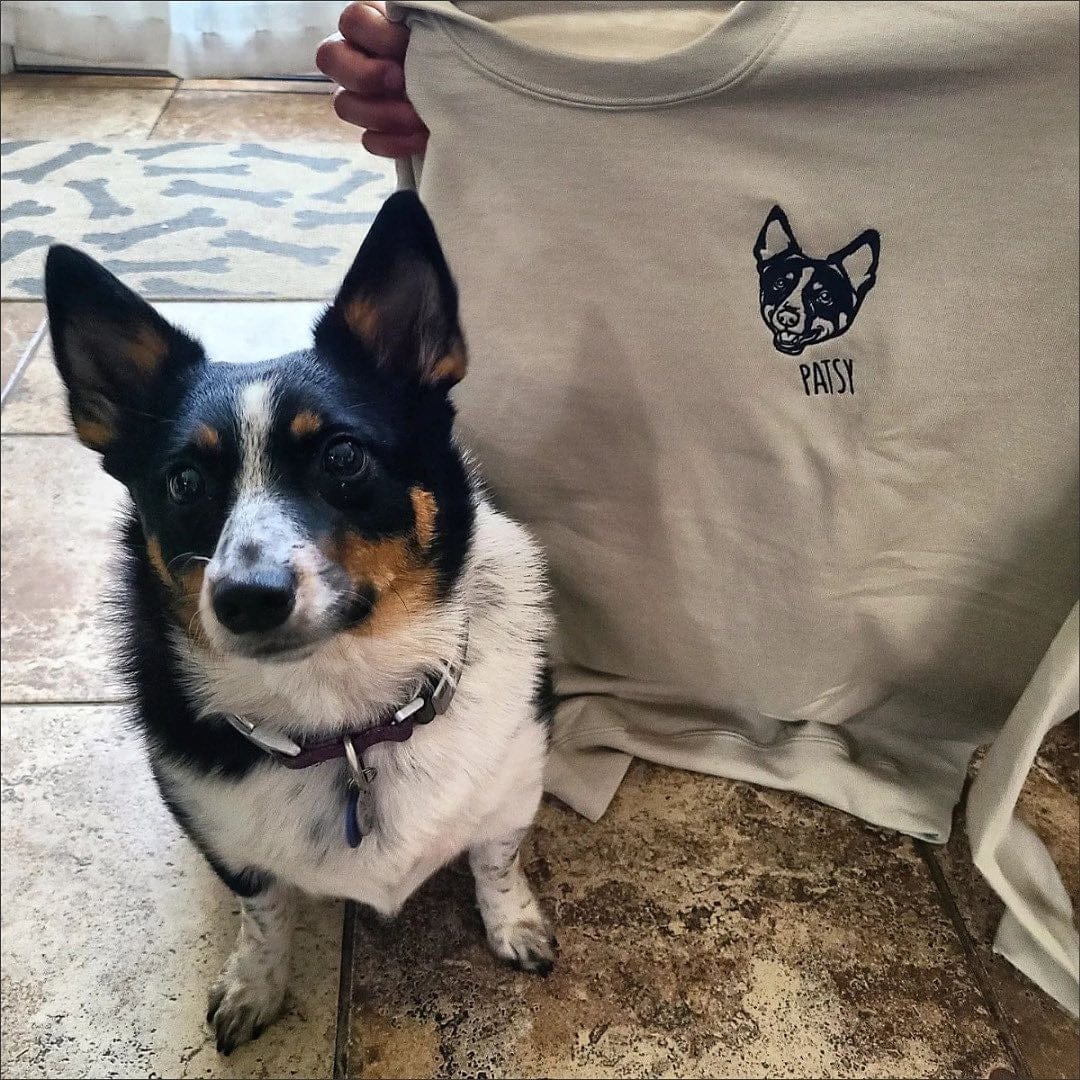 Customer photo review of Embroidered Pet Face and Pet Name on Sleeve Sweatshirt for Pet Lovers