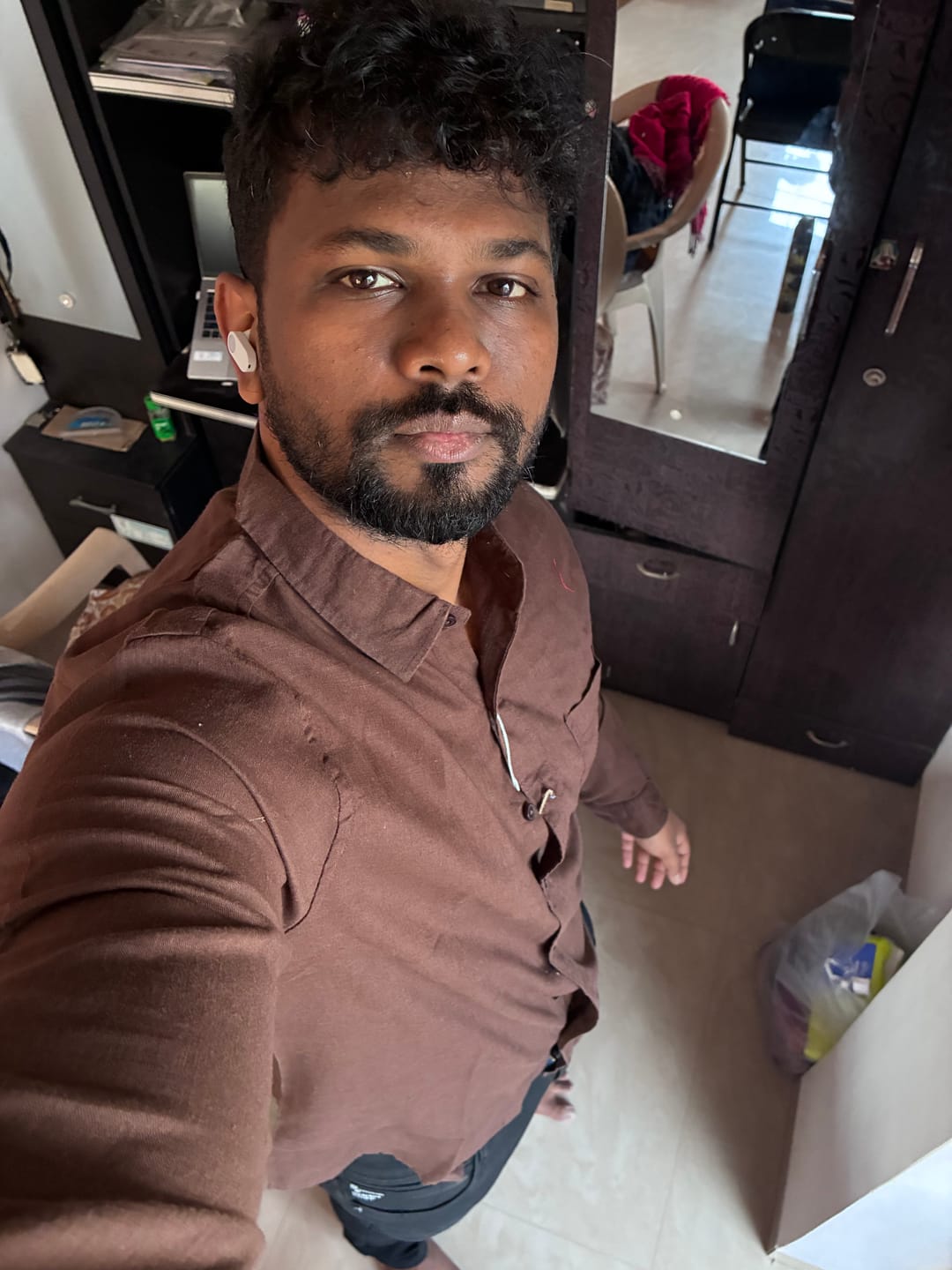 Customer photo review of Brown Linen Blend Shirt