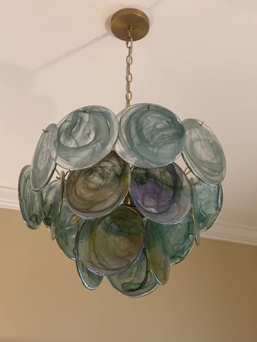 Customer photo review of Art Deco Green Iridescent Swirl Glass Tiered Chandelier