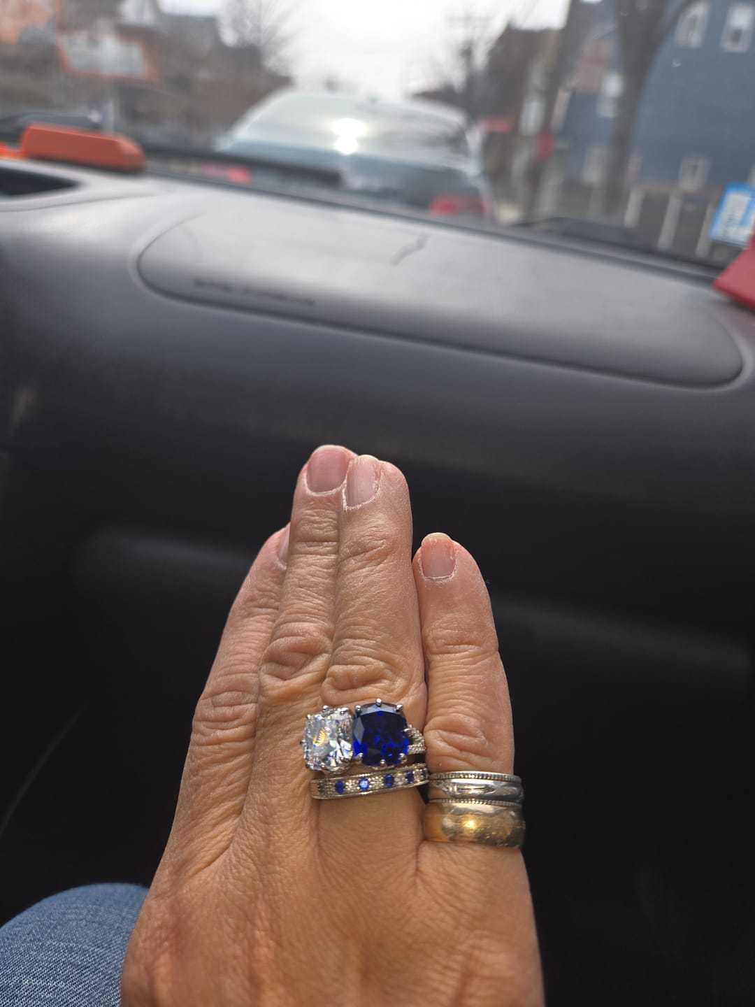 Customer photo review of Vintage Moissanite Sterling Silver Wedding Band Stackable Ring