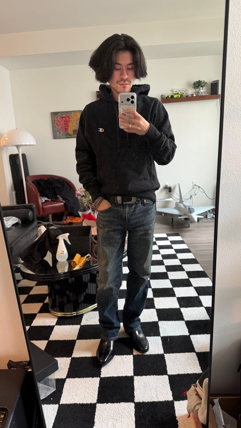 Customer photo review of The Cicada - Engraved Leather Belt