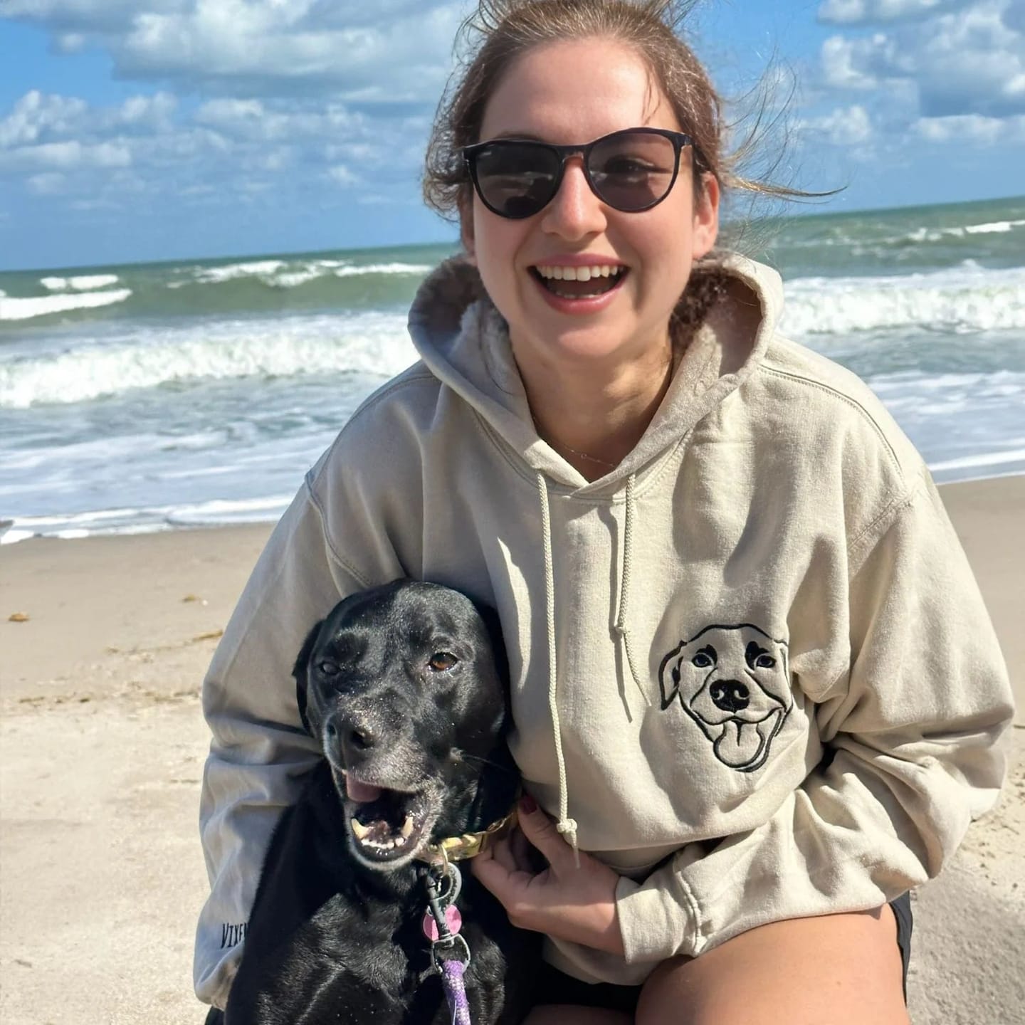 Customer photo review of Embroidered Pet Face and Pet Name on Sleeve Sweatshirt for Pet Lovers