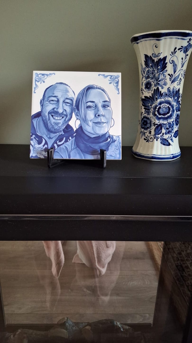 Customer photo review of Delfts Blauw tegeltje bedrukken met jouw foto